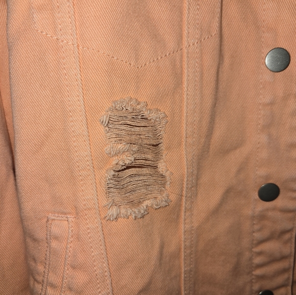 Bright Peach Orange RIPPED & DISTRESSED vibrant colorful Denim jeans jacket - Picture 5 of 8